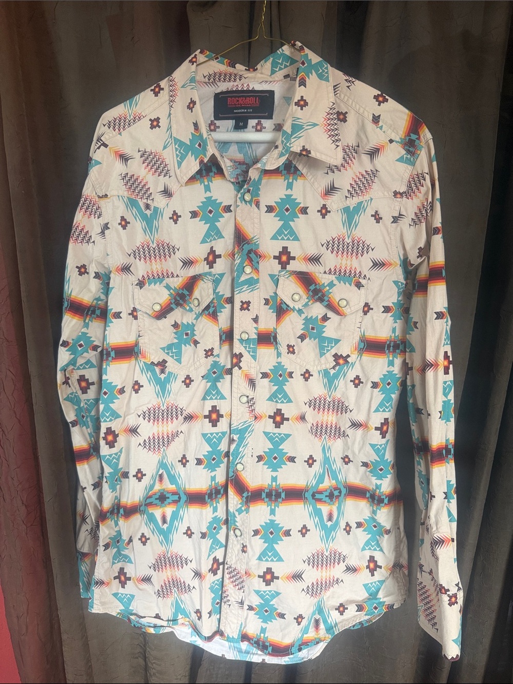 Rock & Roll Cowboy White Aztec-Print Western Shirt